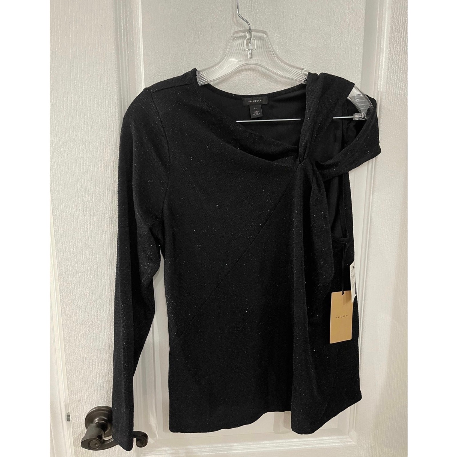 Halogen One Sleeve Black Sparkle Top Nwt Sz 1x Women's Blouse